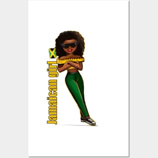 Jamaican girl in the colours of Jamaican flag in black green and gold. The best of Jamaica Posters and Art